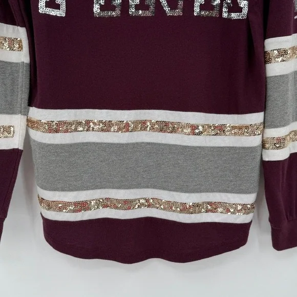 PINK Victoria's Secret Sequins V‎ Neck Long Sleeve Sweatshirt Burgundy XS - Picture 9 of 16